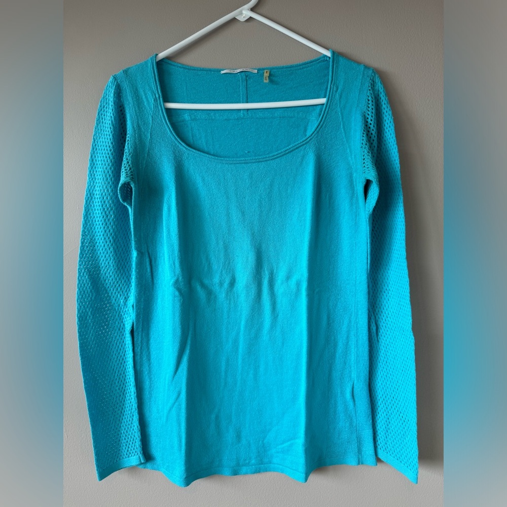 T Tahari Women’s Sea Blue Cashmere/Cotton Blend Long Sleeve Top Size S